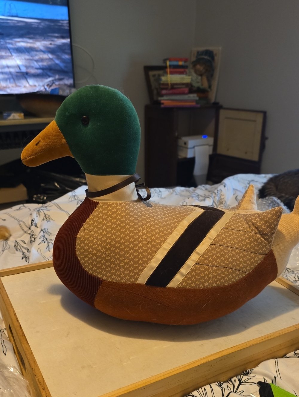 Plush Mallard Duck Decorative Doorstop - Green, Brown, Cream
